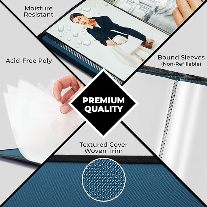 Dunwell Small Photo Album 5x7 (2-Pack, Blue), Mounting Paper, 5 x 7 Photo & Art Portfolio Presentation Binder, 24 Sleeves Display 48 Pages, Professional Picture Book for 5x7 Artwork, Postcards