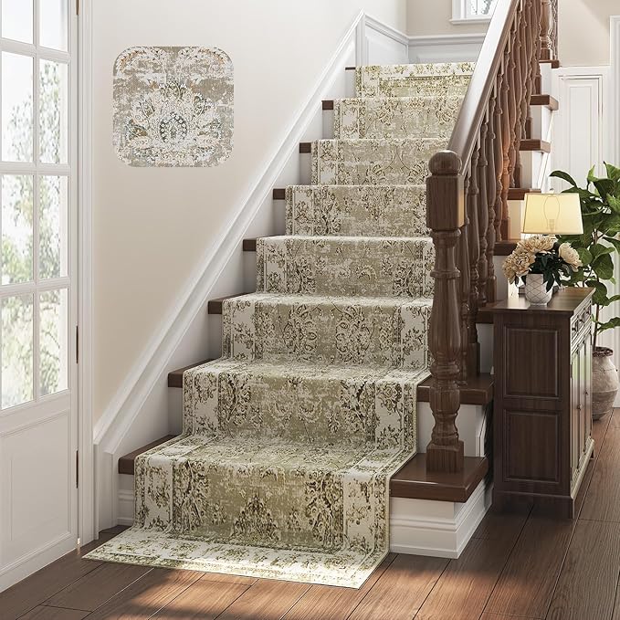 jinchan Hallway Runner Rug 3x8 Machine Washable Runner Rug Taupe Vintage Floral Design Non-Slip Low Pile Ultra-Thin for Kitchen Laundry Room Bedroom Farmhouse (3‘x8',Taupe)