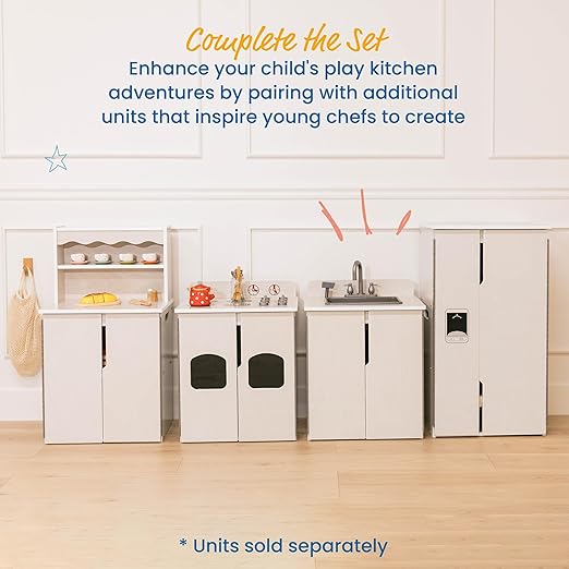 ECR4Kids Play Kitchen Stove, Wooden Playset, White Wash