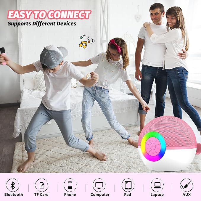 Mgaolo Mini Karaoke Machine for Kids Adults,Portable Bluetooth Speaker with 2 Wireless Microphones,Gift Toys with MP3 Player for Boys Girls 3-12 Year Old Birthday Family Home Party Present (Pink)
