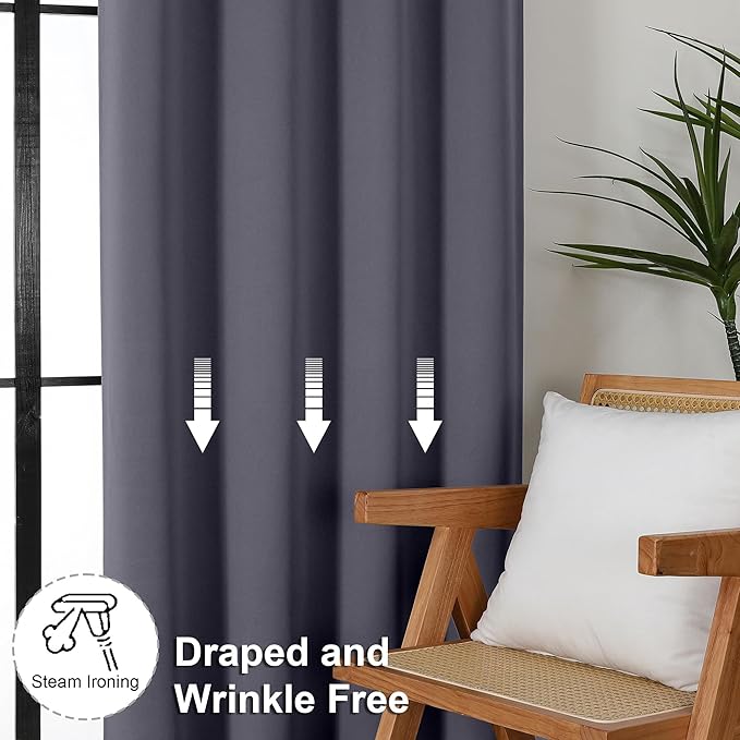 Simplebrand Ava Grey Blackout Curtains for Bedroom 72 Inch Length 2 Panels Set, Privacy Thermal Insulated Rod Pocket Door Window Curtains for Patio French Door Front Door, W40 x L72 Inch, Grey