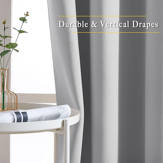 NICETOWN Silver Grey Curtains and Drapes for Window 95" L - Triple Weave Energy Saving Thermal Insulated Solid Grommet Blackout Panels for Patio (80" Wide per Panel, 2 Panels, Silver Grey)