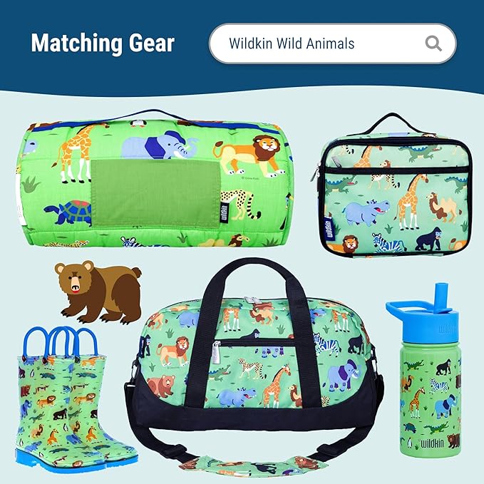 Wildkin 15-inch Kids Backpack – Durable, Padded, Adjustable for School & Travel - Wild Animals