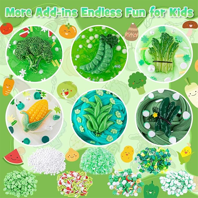 6 Packs Gradient Green Slime Kit - Cloud Butter Clear Slime, Crunchy Slimes for Kids with Various Slime Add-ins, Non Sticky Slimes Party Favors for Girls and Boys