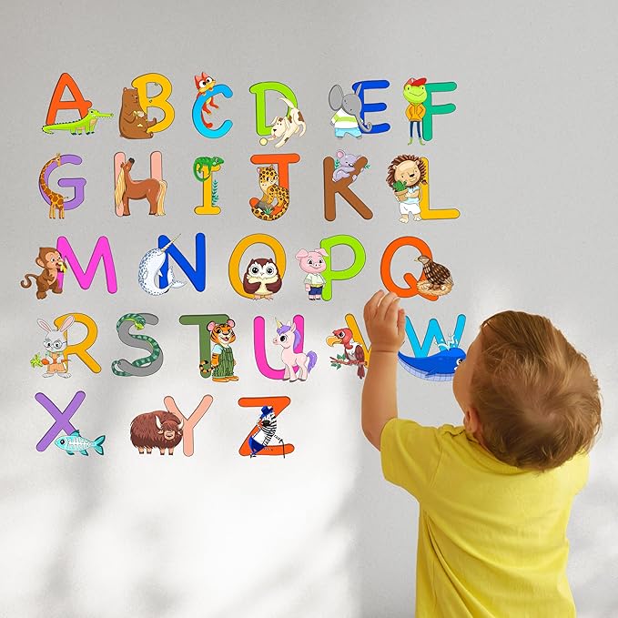 ABC Educational Wall Stickers for Kids - Animal Alphabet Wall Decals by Lipastick - Peel and Stick Letters for Boys and Girls Bedroom, Baby Room, Nursery Decor - Removable Wall Art