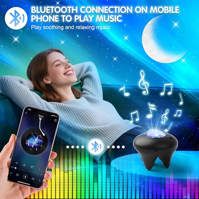 Galaxy Moon Projector, Star Night Light Projector with Bluetooth Connection for Music and Timer and Remote Control for Kids Adults Bedroom Party Bar Decoration (Black)