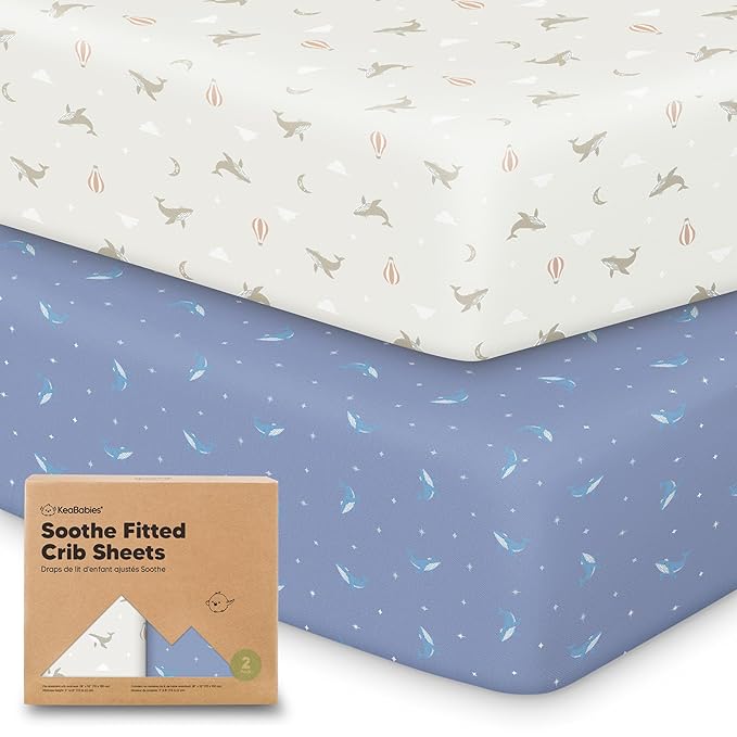 KeaBabies 2-Pack Organic Crib Sheets for Boys, Girls - 52x28 Fitted Crib Mattress Sheet Neutral, Breathable Jersey Cotton Cover for Baby Bed, Toddler Mattress, Soft & Cute Prints (Marine Muse)