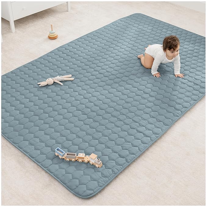 Comfy Cubs Rectangle Kids Play Mat - Large 60 x 96 inches Soft Quilted Baby Floor Mat with Non-Slip Bottom - Plush Design for Toddlers' Playtime and Relaxation - Comfortable and Durable - Pacific Blue