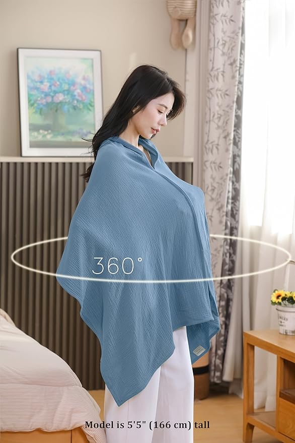 2-Pack Nursing Covers for Breastfeeding, 100% Organic Cotton Muslin Breastfeeding Cover, Multi-Use Nursing Scarf, Car Seat Canopy, Stroller Cover, Soft Breathable Baby Blanket Grey