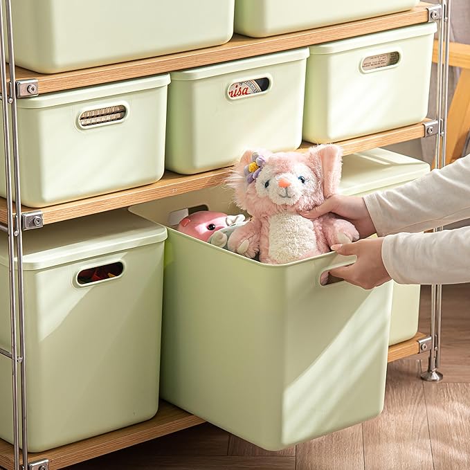 4 pack large plastic White storage bins Baskets, Toy Box Chest with Lids and Handle，Organizer Containers for Baby，Kids,snacks,Nursery，Shelves，Playroom, Bedroom，Office,Closet，home