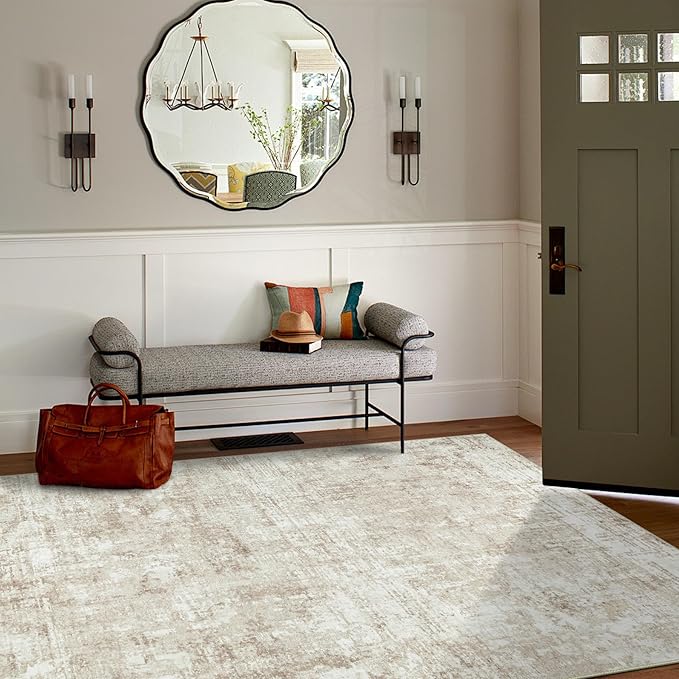 6x9 Area Rugs for Living Room Rug Washable: Modern Rug for Dining Room Bedroom Carpet Non Slip Low Pile 6 by 9 Indoor Abstract Nursery Home Office Beige