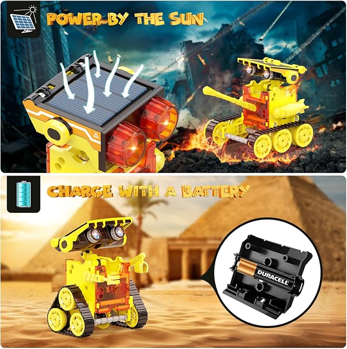 30-in-1 STEM Solar Robot Kit Toys, 243 Pieces Educational Building Science Experiment Kit for Kids Aged 8-12, Birthday Gifts Kids Aged 8 9 10 11 12 13 Years Old(Yellow)