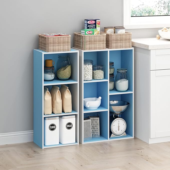 Furinno 3-Tier Open Shelf Bookcase, White/Light Blue 11003WH/LBL