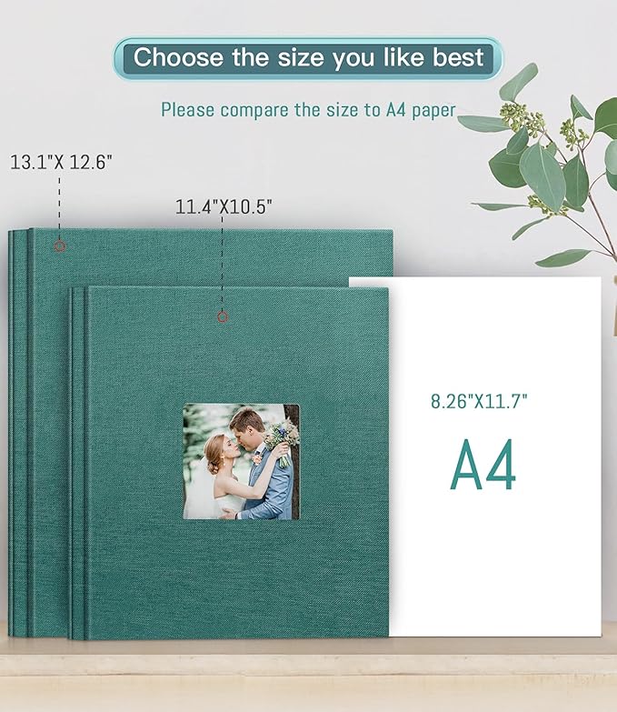 popotop Photo Album Self Adhesive with Picture Display Window,40 Pages DIY Scrapbooking Supplies Kit for 4x6 8x10 Picture,Linen Cover Memory Book for Baby Wedding, with Scraper and Metallic Pen