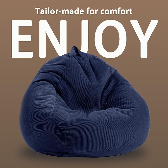 Memory Foam Bean Bag Chairs for Teens or Kids with Filling Bean Bag Sofa with Handle Super Soft Washable Corduroy Fabric Lazy Sofa 3 Foot Blue