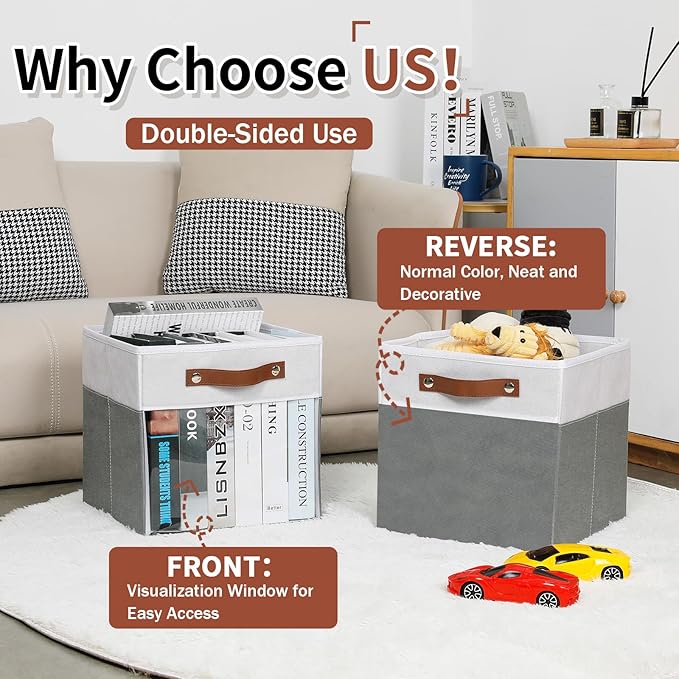 HNZIGE 11x11 Cube Storage Bins for Cube Organizer, Clear Fabric Storage Cubes for Storage Shelves, Collapsible Decorative Storage Bins for Clothes Closet Toys Cubby Storage Bin(White Gray 6 PCS