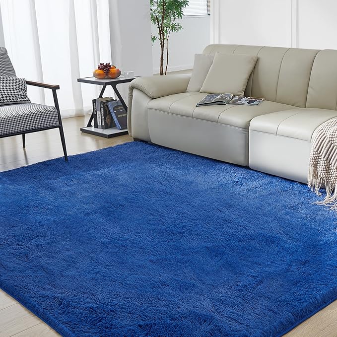 Ultra Soft Rug for Living Room, 9X12 Fluffy Shag Area Rug for Bedroom, Modern Shaggy Carpets Fuzzy Rug for Teens Dorm Nursery Home Decor Aesthetic, Upgrade Anti-Skid Durable, Blue