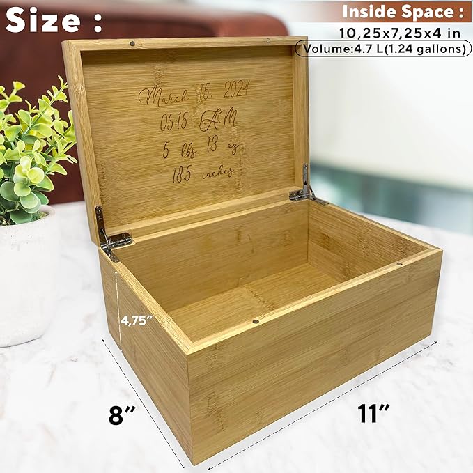 Custom Newborn Keepsake Box Baby - First Birthday Memory Box for Kids, Inside Space, Engraved Time Capsule Boxes 1st Birthday Keepsakes Gifts for Babies, Baby Gift Shower for New Parents, 11x8x4,75 in
