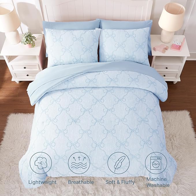 Full Size Comforter Sets with Sheets for Girls-7 Pieces Full Size Bedding Sets with Light Blue Comforter, Sheets, Pillowcases & Shams for Kids (Light Blue Diamond, 76" X 86")