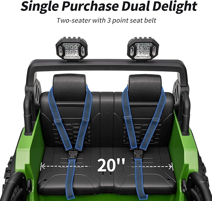 2 Seater Ride on Toy Car for Kids, 24V 4WD Ride-on Truck Kids Electric Car with Remote Control, 4x200W Motors - Army Green