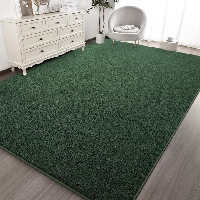 Kimicole 5x8 Washable Area Rugs for Bedroom Living Room, Low Pile Ulta-Thin Solid Color Rug, Non-Slip Soft Fluffy Carpet for Nursery Kids Room Dorm Room Home Decor (Dark Green)