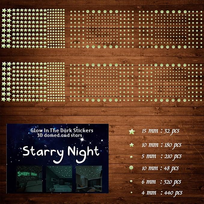 1230 PCS Glow in The Dark Stars Wall Stickers, 3D Adhesive Dots Decor Starry Sky Decor for Kids Bedroom or Birthday Gift,Beautiful Wall Decals (Green)