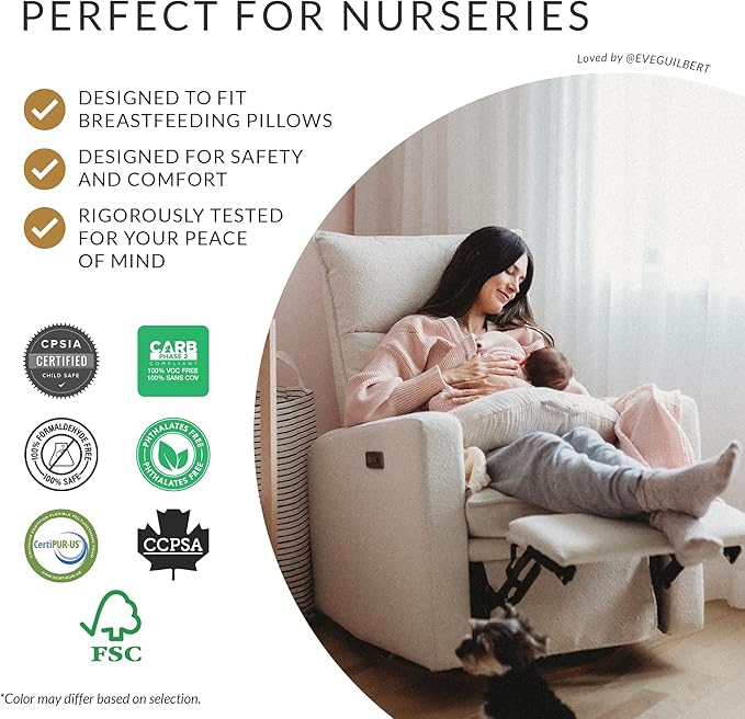Arya Modern Nursery Chair Glider Recliner with 180° Swivel - Cozy Motorized Reclining Nursing Chair with USB Ports, Gentle Motion, Ergonomic Design, Canadian-Made (Pearl/Puppy Fabric)