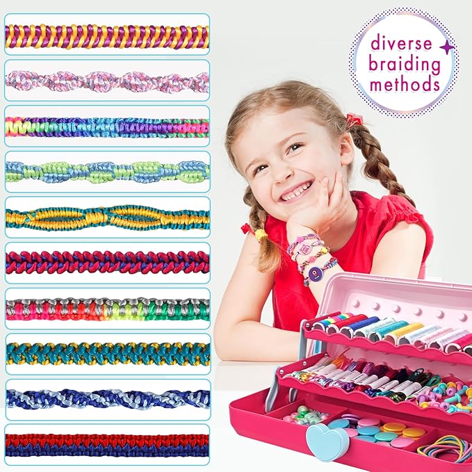 Friendship Bracelet Making Kit with Storage Box,DIY String Bracelet Arts and Craft for Girls Aged 8-12,Kids' Travel Activity Toy Set,Easter Birthday Gifts for Ages 6 7 8 9 10 11 12 Year Old Red