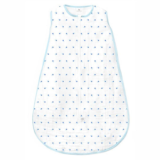 Amazing Baby Cotton Muslin Sleeping Sack, For Baby Boy or Girl, Wearable Blanket with 2-way Zipper, Dots, Blue, Small (0-6 Month)
