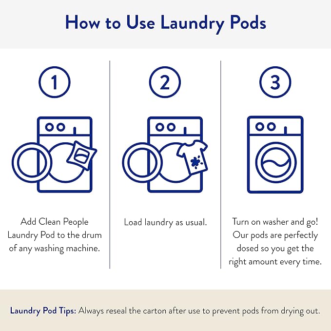 The Clean People Fragrance Free Laundry Detergent Pods - Hypoallergenic Laundry Pods - Ultra Concentrated, Recyclable Packaging, Stain Fighting - Fragrance Free, 32 Pack