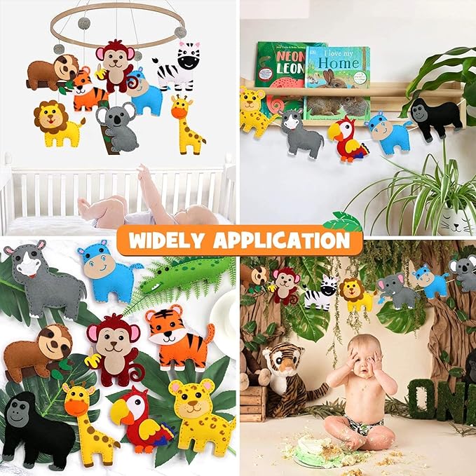 CiyvoLyeen Safari Jungle Animals Sewing Craft Kit DIY Kids Craft and Sew Set for 7 8 9 10 11 12Girls and Boys Educational Beginners Sewing Stuffed Animal Felt Plush Ornaments Set of 14
