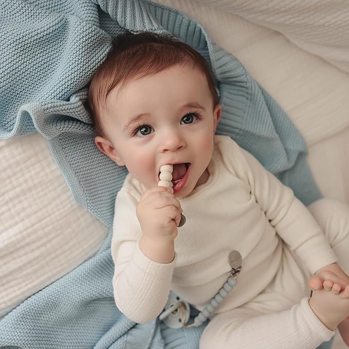 Organic Cotton Heritage Knit Receiving Blanket for Boys - 100% Luxury Soft Organic Cotton - Warm Cozy Swaddle Cuddle Crib Blanket for Newborns Infants & Toddlers (0-2Yrs - Sky Blue)