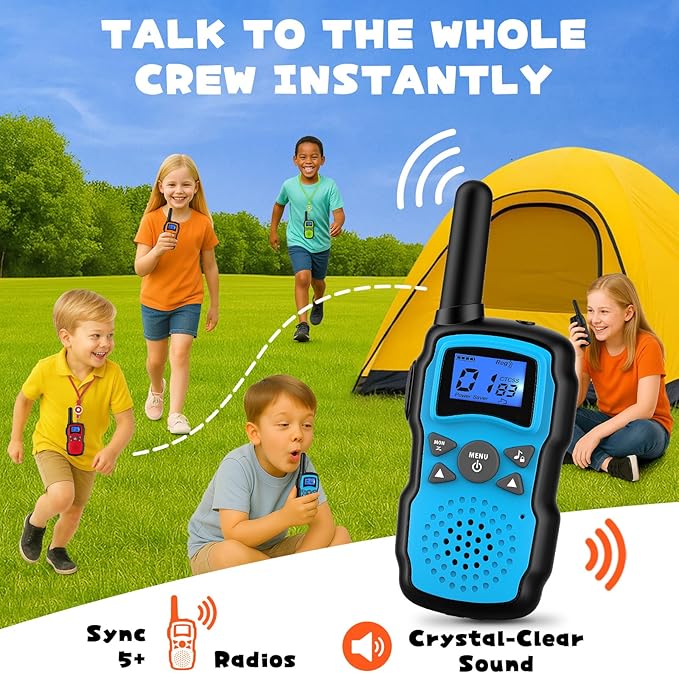 Wishouse Walkie Talkies for Kids Rechargeable with USB Charger 6000mAh Battery,Outdoor Camping Games with Flashlight Lanyard,Toys for Girls,Halloween Xmas Birthday Gift for Children 2 Pack Blue