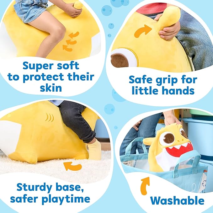 JITTERYGIT Baby Shark Official Bouncy Hopper Plush Musical Singing Toy - Inflatable Animal Ride On for Indoor & Outdoor - Birthday Gift for Kids & Toddlers (Boys & Girls) Ages 18+ Months (Yellow)