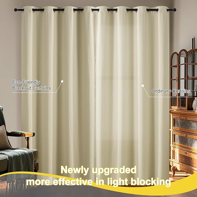 NICETOWN 100% Blackout Curtains for Bedroom, Thermal Insulated Window Curtains 63 Inch Length 2 Panels Set, Grommet Top Drapes for Living Room, 52" W x 63" L, Cream