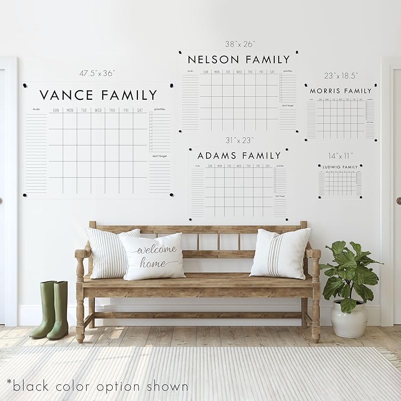 Personalized Clear Acrylic Calendar for Wall, Calendar Whiteboard for Wall, Dry Erase Wall Calendar, Wall Calendar Organizer System for Home (Block, Navy, 31"W x 23"H)