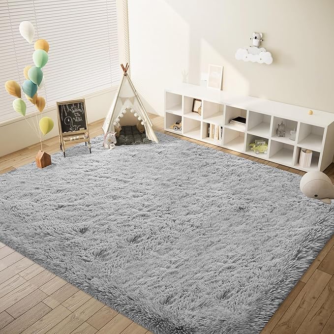 6x9 Area Rug for Living Room: Fluffy Shag Soft Washable Rugs Large Fuzzy Plush Indoor Carpet for Bedroom Nursery Playroom Kids Girls Boys Room (Grey, 6'x9')
