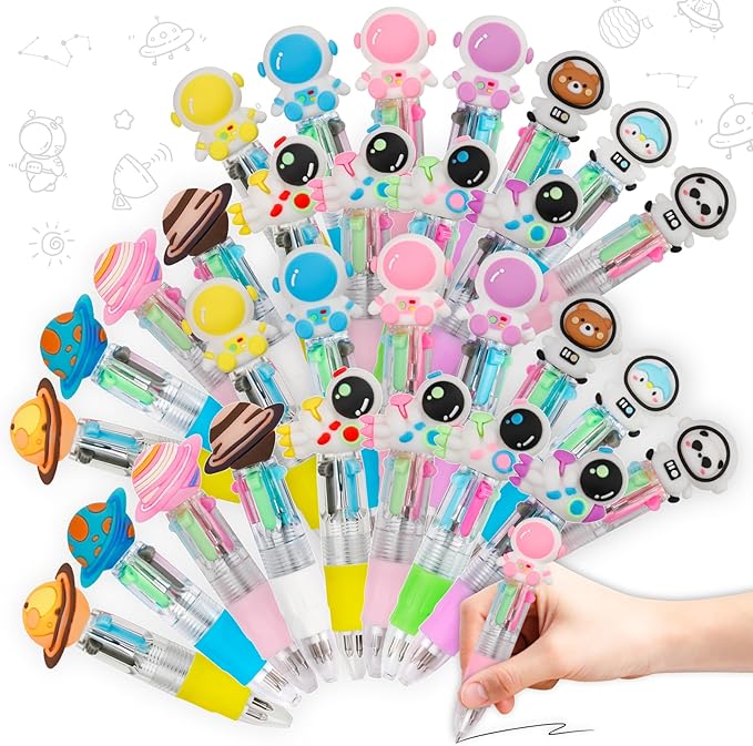 30Pcs Mini Multicolor Pens in One 4-in-1 Cute Pens Bulk for Kids, Ballpoint Pen for Birthdays and Children's Parties, Fun Gifts Assorted Ink Kawaii Pen(Space)