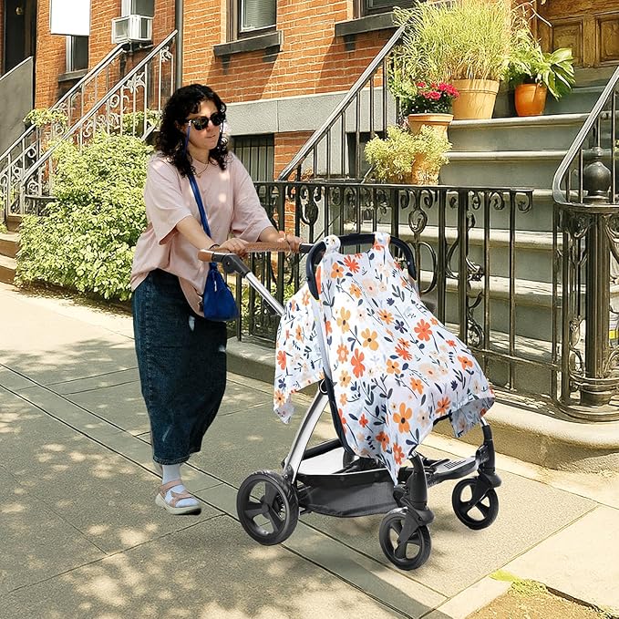 80S Muslin Car Seat Cover for Babies - Soft & Breathable Infant Carrier Canopy, Lightweight Sunshade for Summer, Universal Fit for Baby Boys & Girls