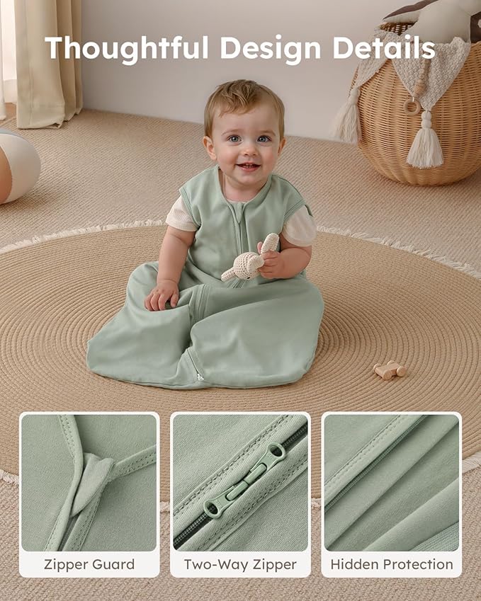 Yoofoss Baby Sleep Sack 6-12 Months Wearable Blanket for Babies 100% Organic Cotton 2-Way Zipper TOG 0.5 Toddler Sleeping Sack 3 Pack, Soft Lightweight Sleep Sacks