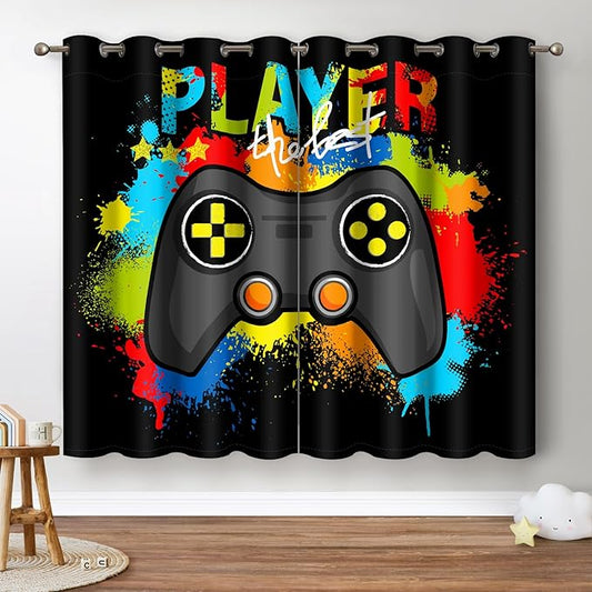 Jekeno Gaming Game Controller Blackout Curtains - Kids Boys Teens Teenagers Room Bedroom Colorful Gamer Gamepad Decor Home Living Room Darkening Grommet Window Drapes 2 Panel Set, 42"x54"