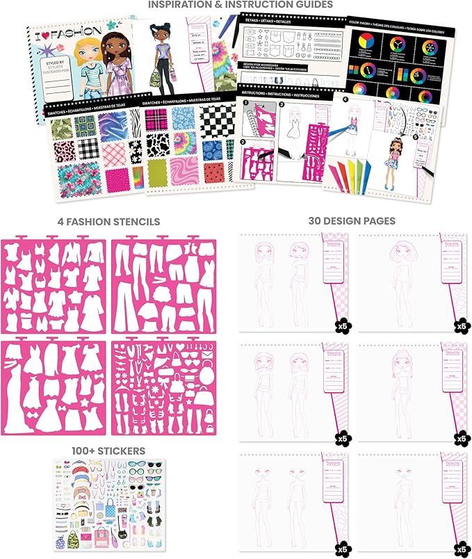 Fashion Angels I Love Fashion Sketch Portfolio, Includes Sketch Pad with Stencils & Stickers, Fashion Design Sketch Book for Girls, Ideal Drawing Kit for Kids