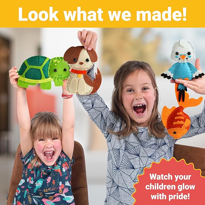 Craftorama Sewing Kit for Kids, Fun and Educational Pets Craft Set for Boys and Girls Age 7-12, Sew Your Own Felt Animals Craft Kit for Beginners, 165 Piece Set