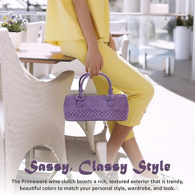Wine Clutch Bag (Thermal Insulated) Trendy Women’s Carry Tote | Holds Red & White 750mL Bottles | Trendy Fashion | Incl. Portable Waiter-Style Corkscrew (Purple Burmese)