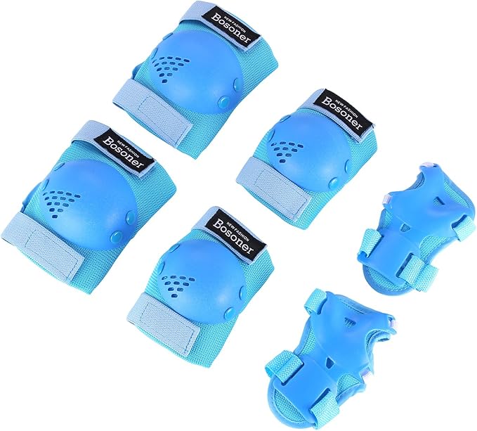 BOSONER Kids/Youth Knee Pads Elbow Pads Wrist Guards Set for 3-15 Years, Child Protective Gear Set for Roller Skates, Cycling, BMX Bike, Skateboard, Inline Skating, Scooter Riding Sports…