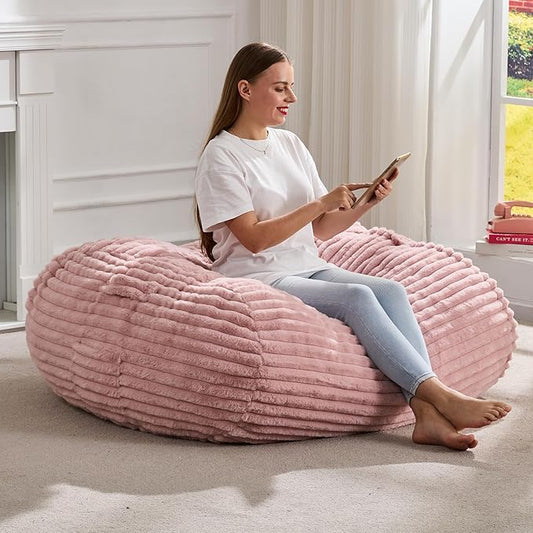 Hobestluk 3FT Bean Bag Chairs Adult Bean Bag with Portable Handle Comfy Large Bean Bag Chair with Removable Cover for Living Room Bedroom or Reading Nook (Stripe Pink, 3FT)