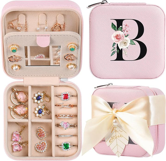 AYGXU Travel Jewelry Box for Women and Girls - Small Case With Initial A-Z - Teacher Gifts