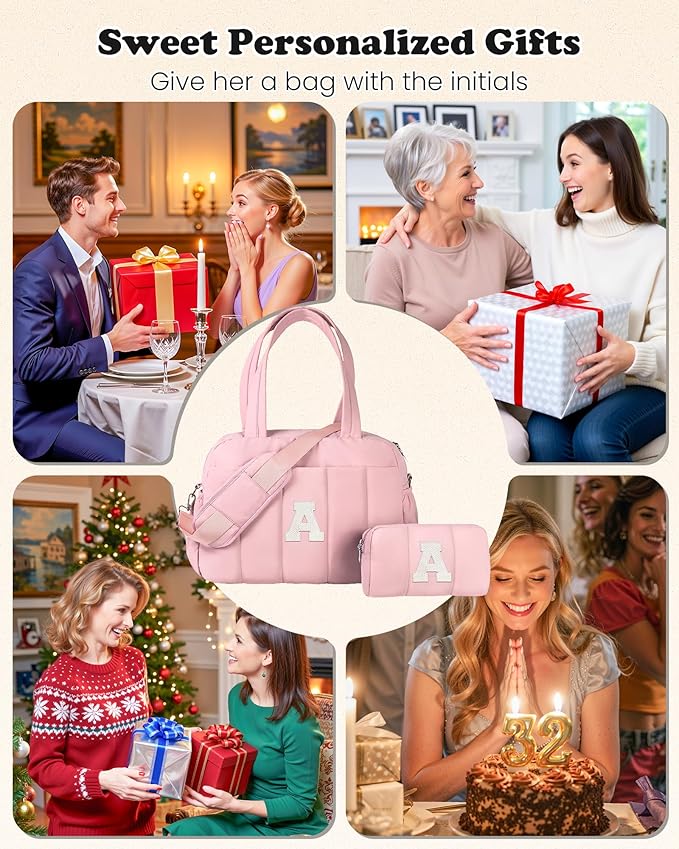 Gifts for Women-Duffle Bag for Travel, Weekender Bags for Women，Initial Overnight Bag with Wet Pocket，Lightweight Travel Bags Personalized Gym Tote with Makeup Pouch