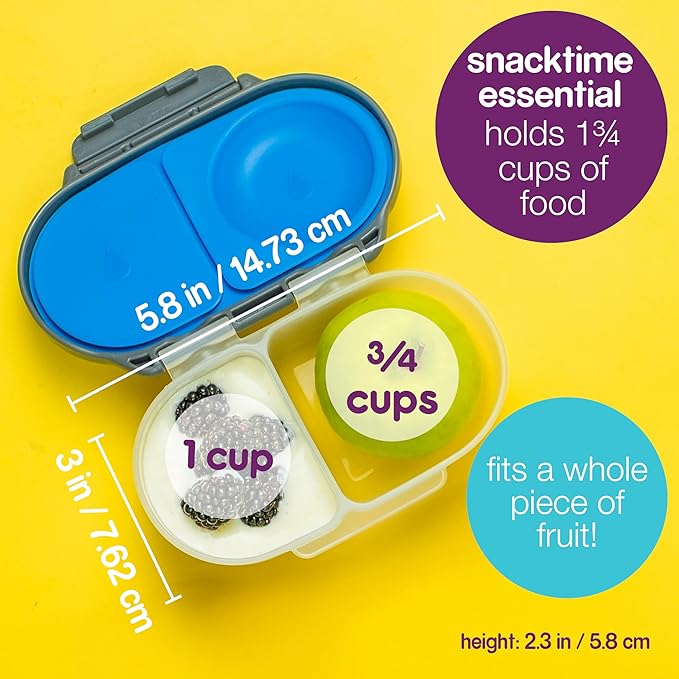 b.box Snack Box for Kids & Toddlers: 2 Compartment Snack Containers, Mini Bento Box, Lunch Box. Leak Proof, BPA free, Dishwasher safe. School Supplies. Ages 4 months+ (Blue Slate, 12oz capacity)