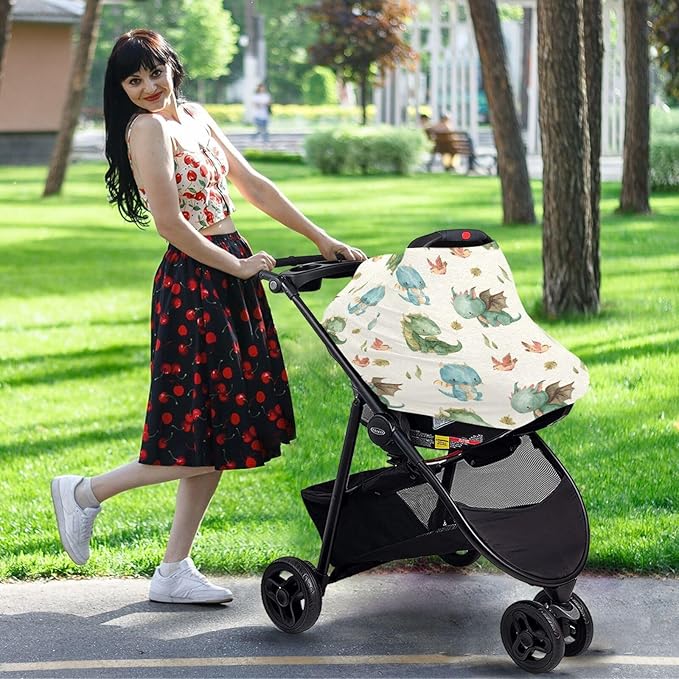 Kigai Cute Dragon Baby Car Seat Covers for Newborn, Breathable Nursing Cover for Breastfeeding Moms, Baby Stroller/Shopping Cart/Stretchy Carseat Cover for Boy & Girl